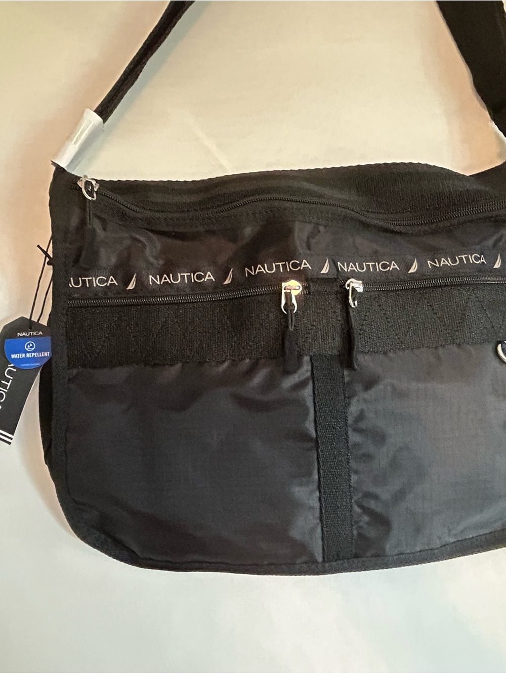 Nautica Black Men's Crossbody Messenger Bag with Logo Trim